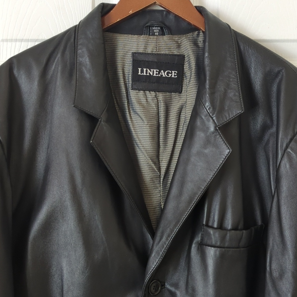Lineage 90's Vintage Classic Genuine Leather Blazer Jacket Black 40 Large - Picture 2 of 16